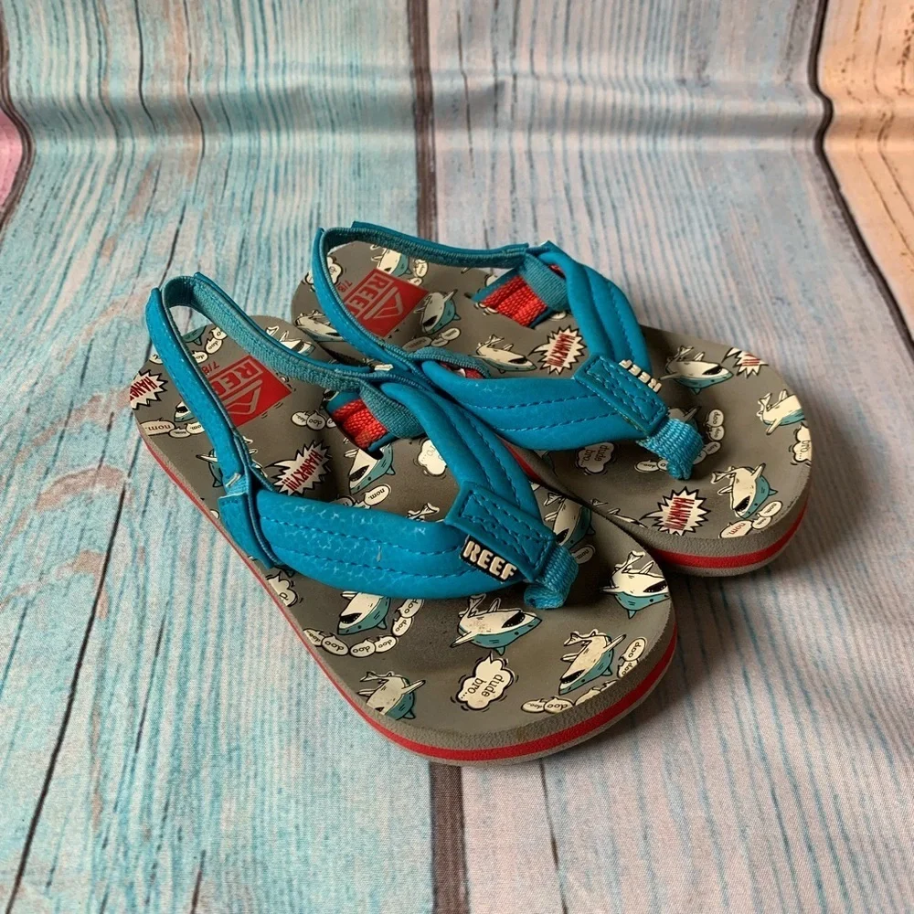 Reef Kids Blue Dinosaur Flip Flops